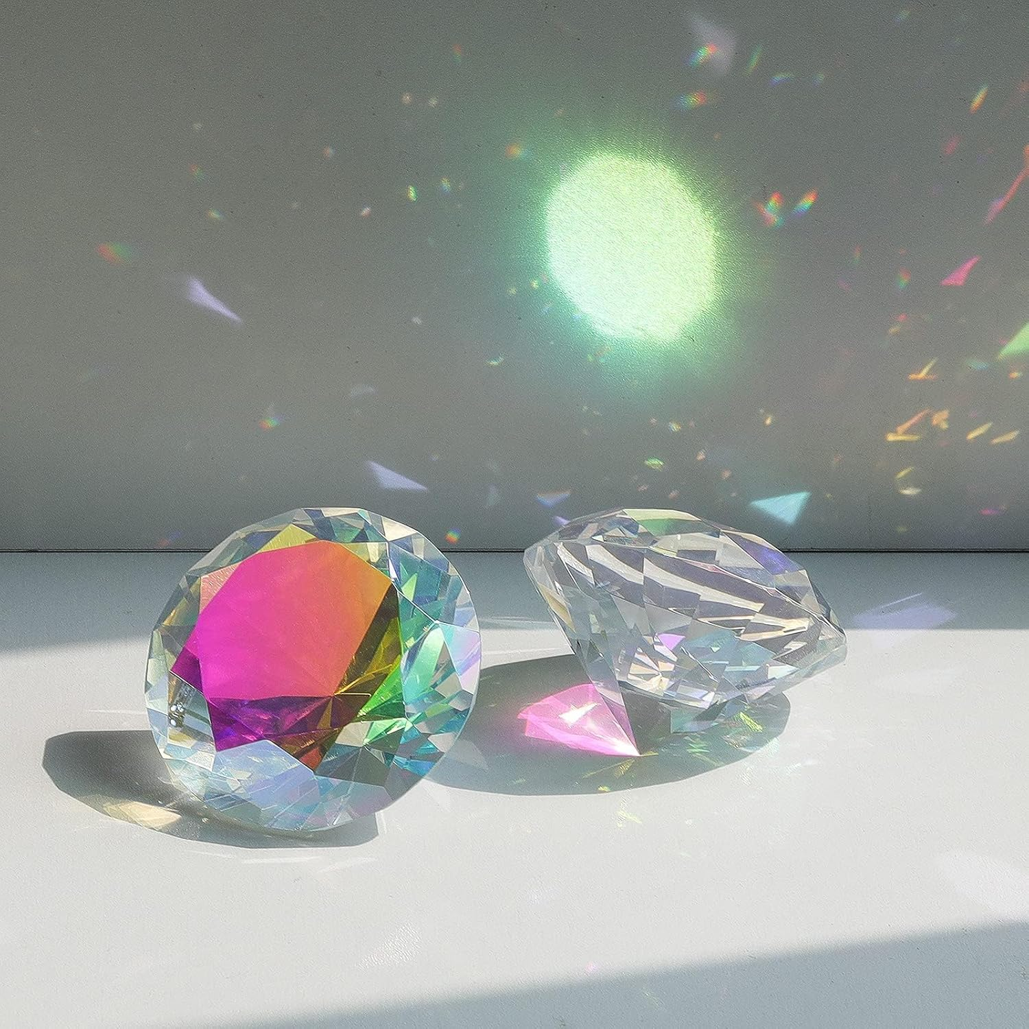 4Pcs 50Mm AB Color Coated Crystal Diamond Paperweight Suncatcher Rainbow Maker,Nail Diamond Backgrounds for Pictures, Home/Office Desk Decorations, Big Fake Diamond (AB Coated, 50Mm)