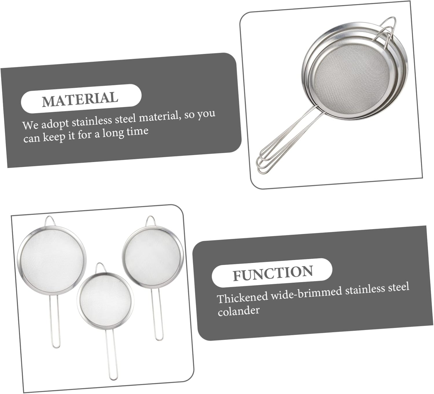 GRIRIW 3Pcs High Efficiency Stainless Steel Colander Fine Mesh Sieve for Flour Sifting Kitchen Accessory image number 3