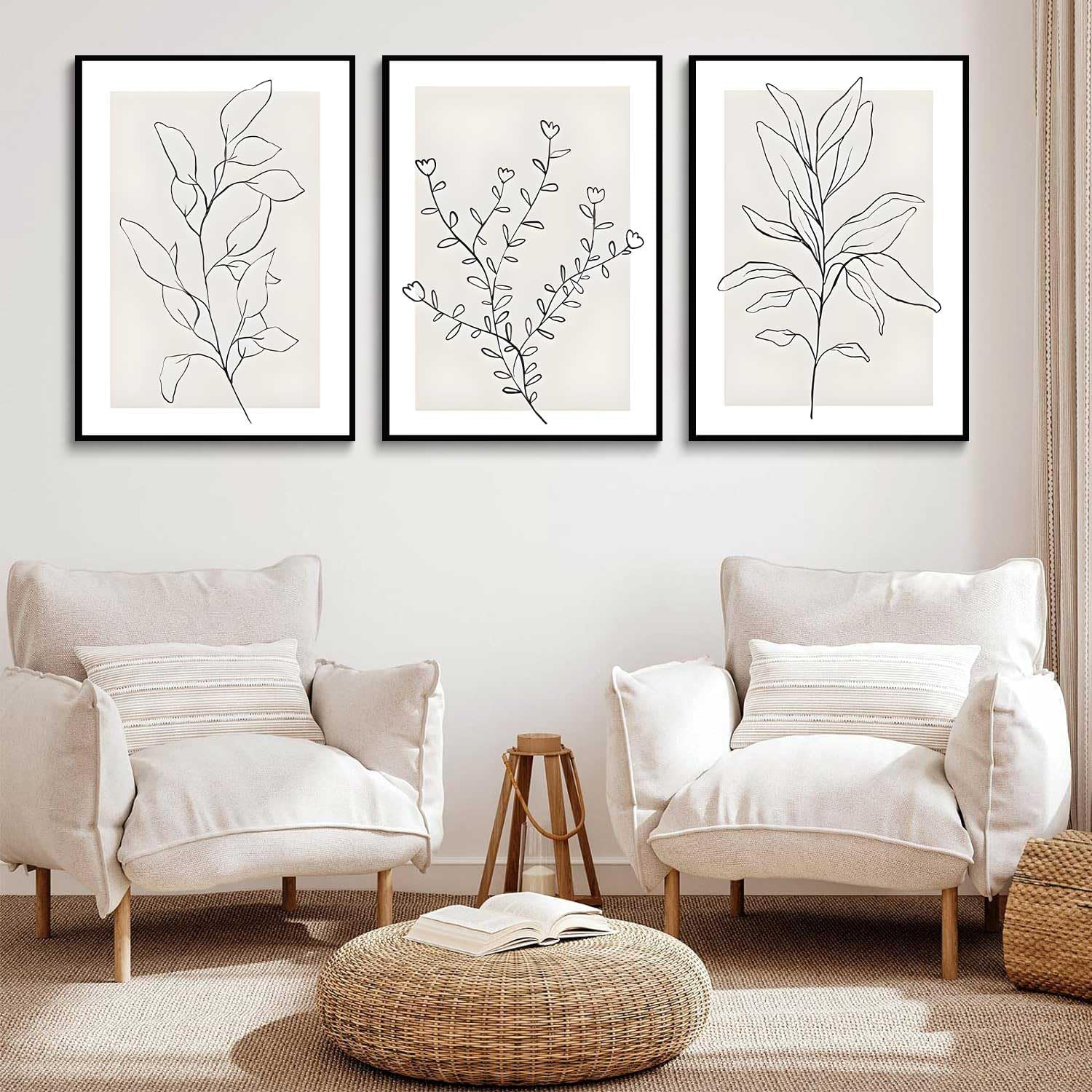 3Pcs Neutral Botanical Wall Art Minimalist Abstract Botanical Line Canvas Posters Prints Modern Beige Boho Plant Paintings Wall Decor Pictures for Bedroom Living Room Home Decoration, Unframed image number 5