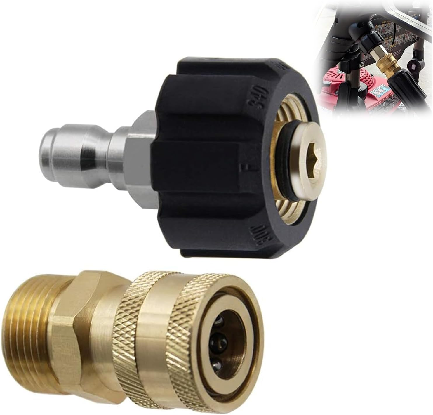 WEZCHUGHAOL Pressure Washer Adapter Set, Quick Connect Gun to Wand, M22 14Mm to 3/8", 2 Pcs image number 3