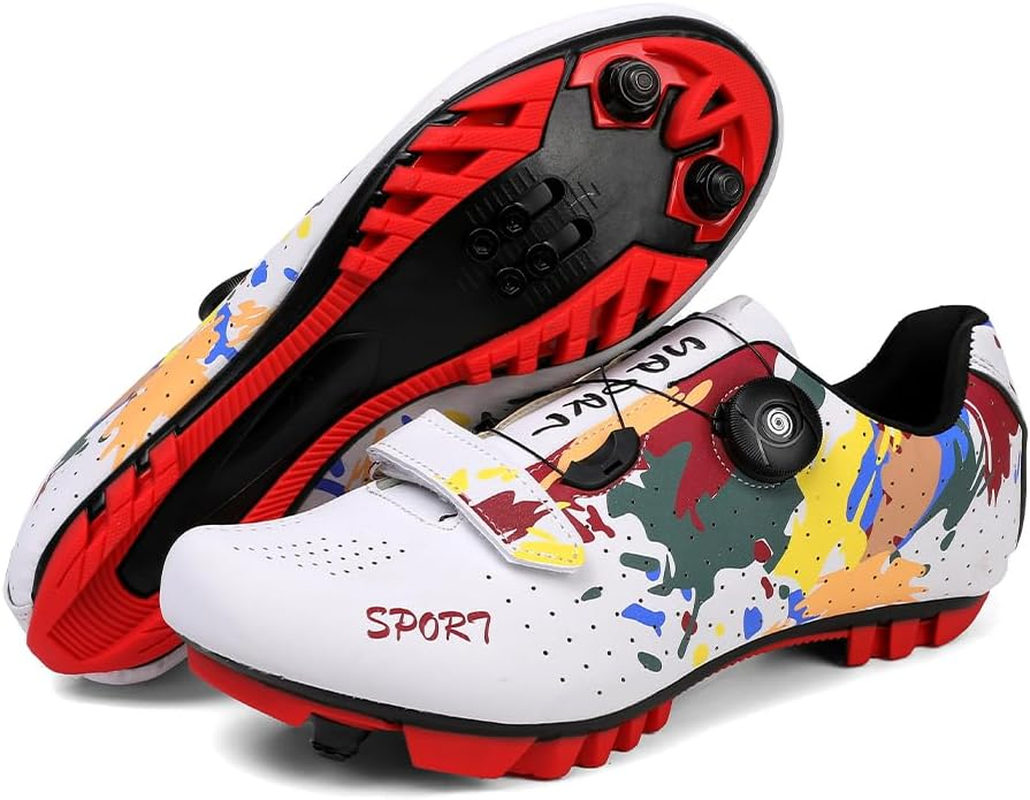 Hixingo Cycling Shoes Men Women Colourful Graffiti Print MTB Cycling Shoes Mountain Bike Shoes Trainers Breathable Outdoor Cycling Shoes Bicycle Spin MTB Shoes image number 2