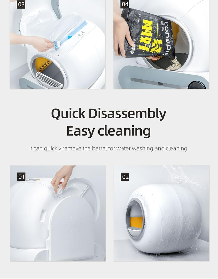 Self-Cleaning Cat Litter Box with APP Control, Smart Cat Litter Cleaning Robot, Automatic Cat Litter Box, Secure Alert/Health Monitor/Ionic Deodorizer 65L+9L (Box)