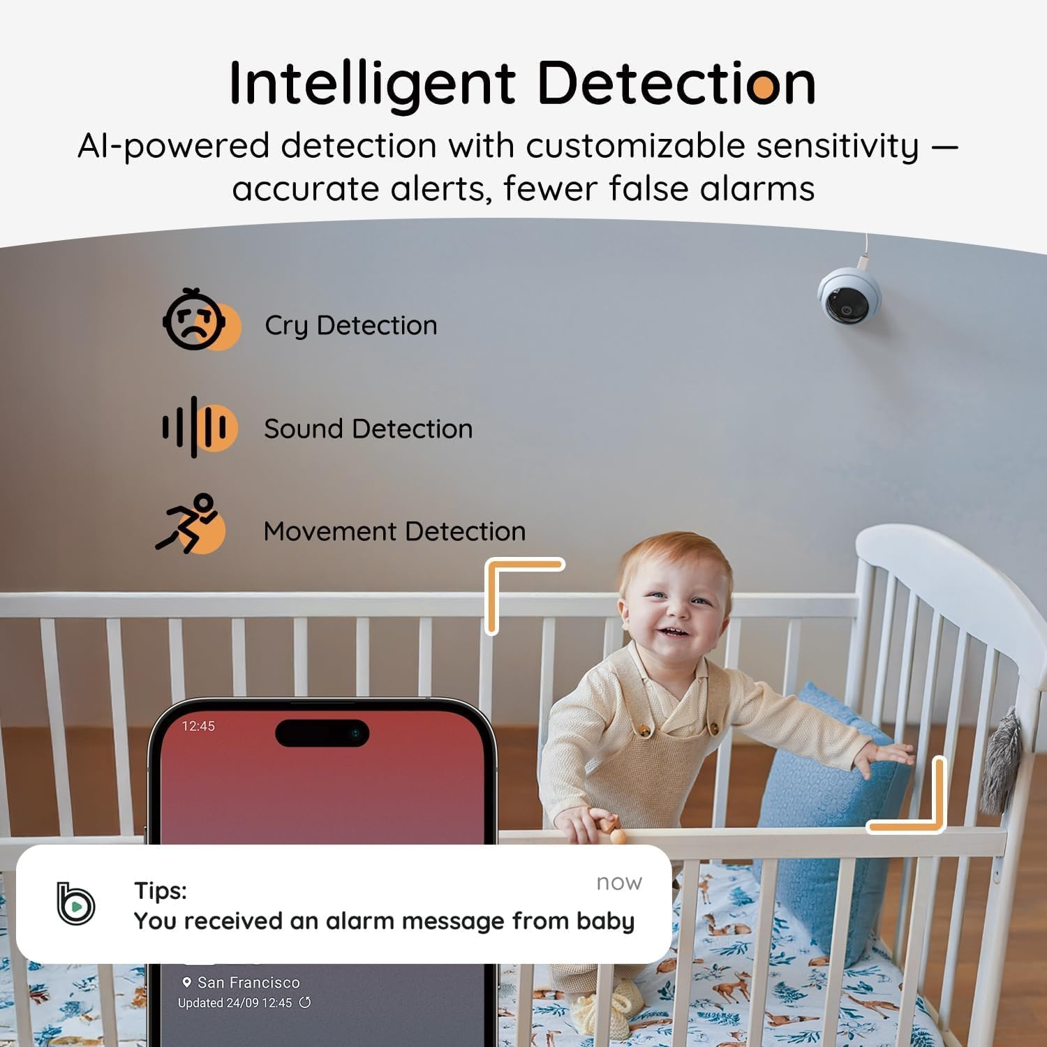 BOIFUN 2K Baby Monitor with 5" Screen & Smart App Control, Wifi Video Camera 360&deg; Auto Tracking, AI Motion & Cry Detection, Night Vision,Temper & Humidity Detection, 2-Way Talk, Long Battery Life image number 2