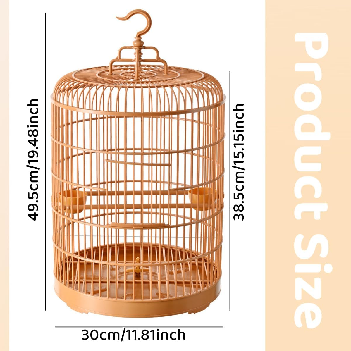 AIMALL Luxury Portable Birdcage &ndash; Tiger Skin Pattern, round Design for Parrots, Peony, and Other Birds, Push-Pull Door, 19.48 X 15.15 Inches image number 4