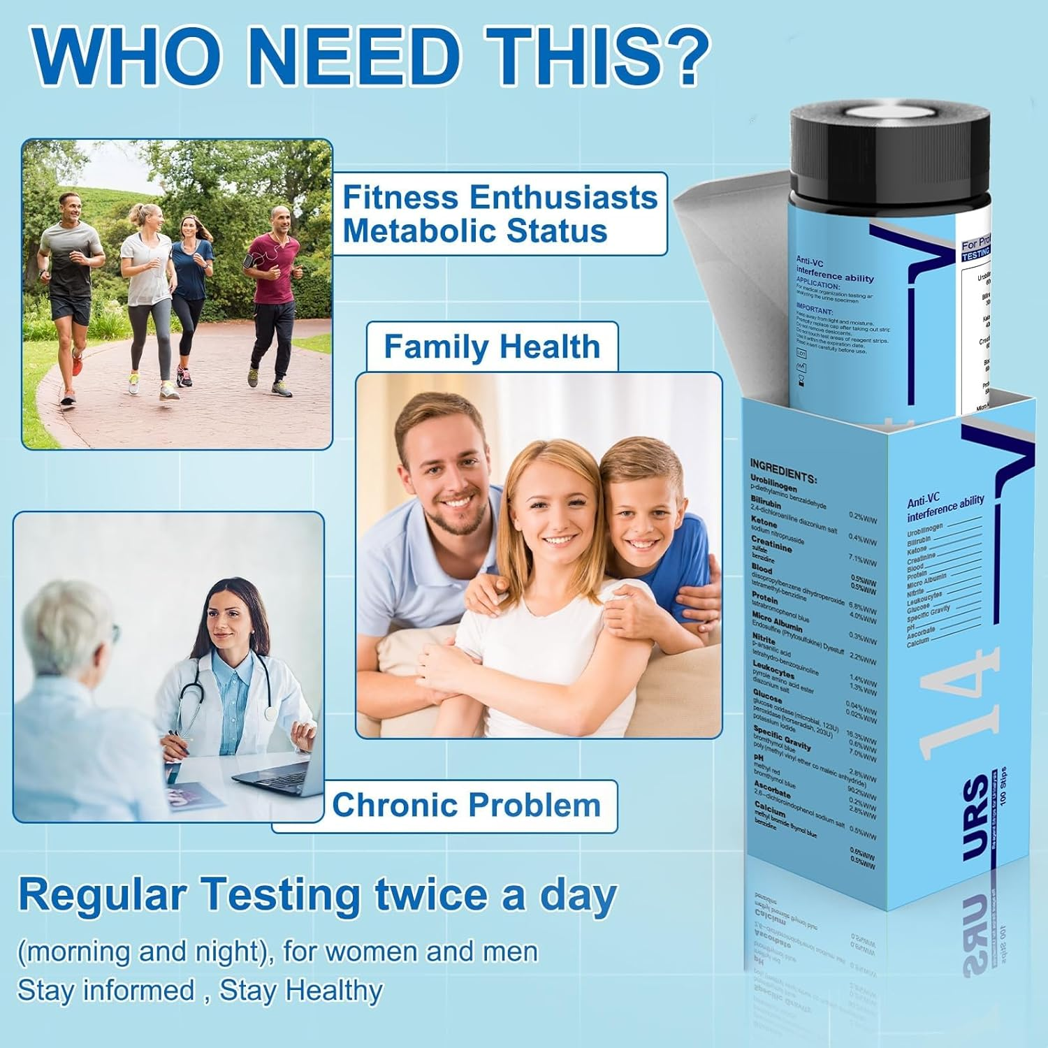Urine Test Strips, 14 Parameters for Comprehensive Health Analysis, Urinalysis Test Strips for UTI Ketone, Ph, Glucose, Nitrite, Leukocytes & More to Help Monitor Your Health at Home