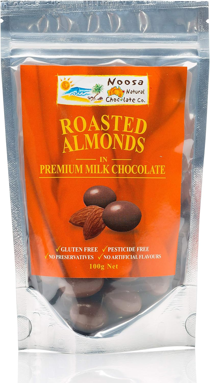 Noosa Natural Chocolate Co. Roasted Whole Almonds Coated in Premium Milk Chocolate 100 G