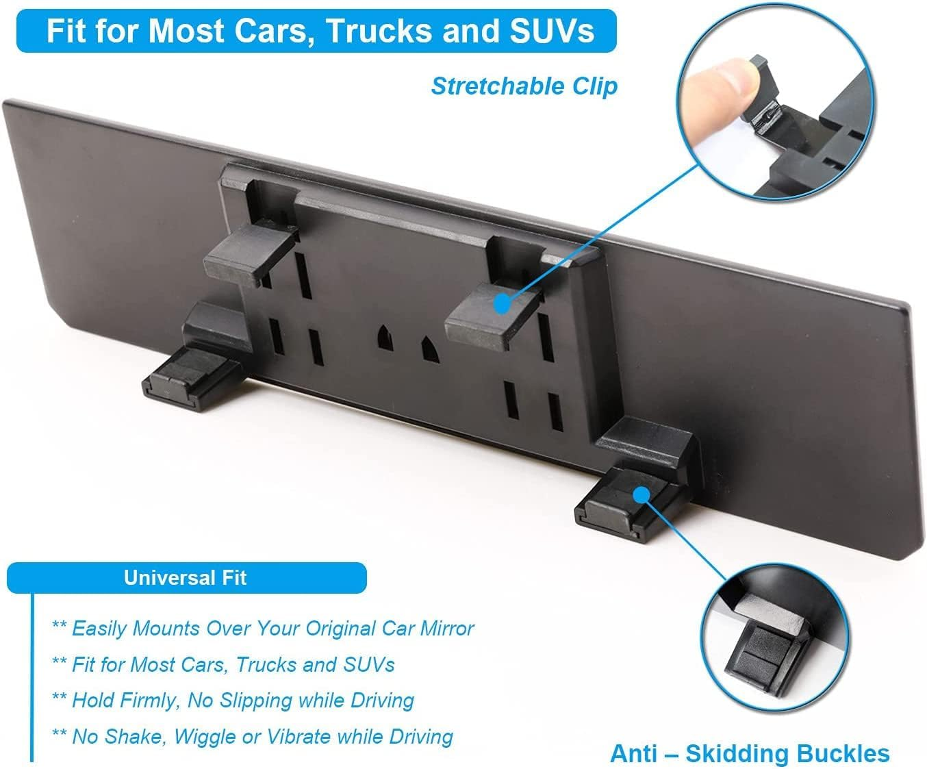 Kitbest Rear View Mirror, 300Mm Wide Angle Rearview Mirror Clip on Car Original Mirror, Flat Panoramic Auto Mirror to Eliminate Blind Spot Effectively for Cars SUV Trucks 300 X 79Mm White image number 1