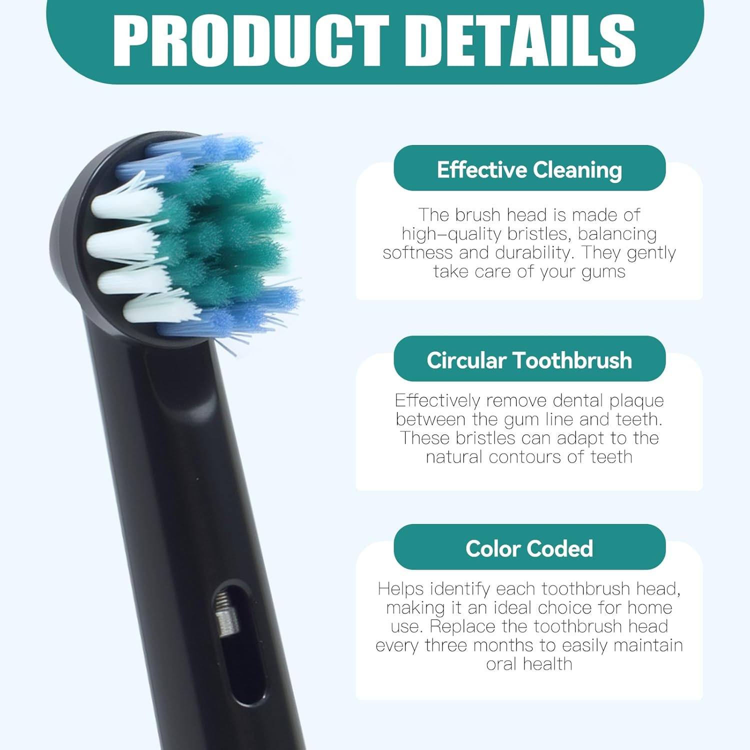 8 Pack Electric Toothbrush Heads Compatible with Oral-B Braun Pro 1000 500 1500 3000 5000 Vitality plus Models, Soft Bristle Replacement Brush Heads for Daily Plaque Removal and Oral Care image number 2