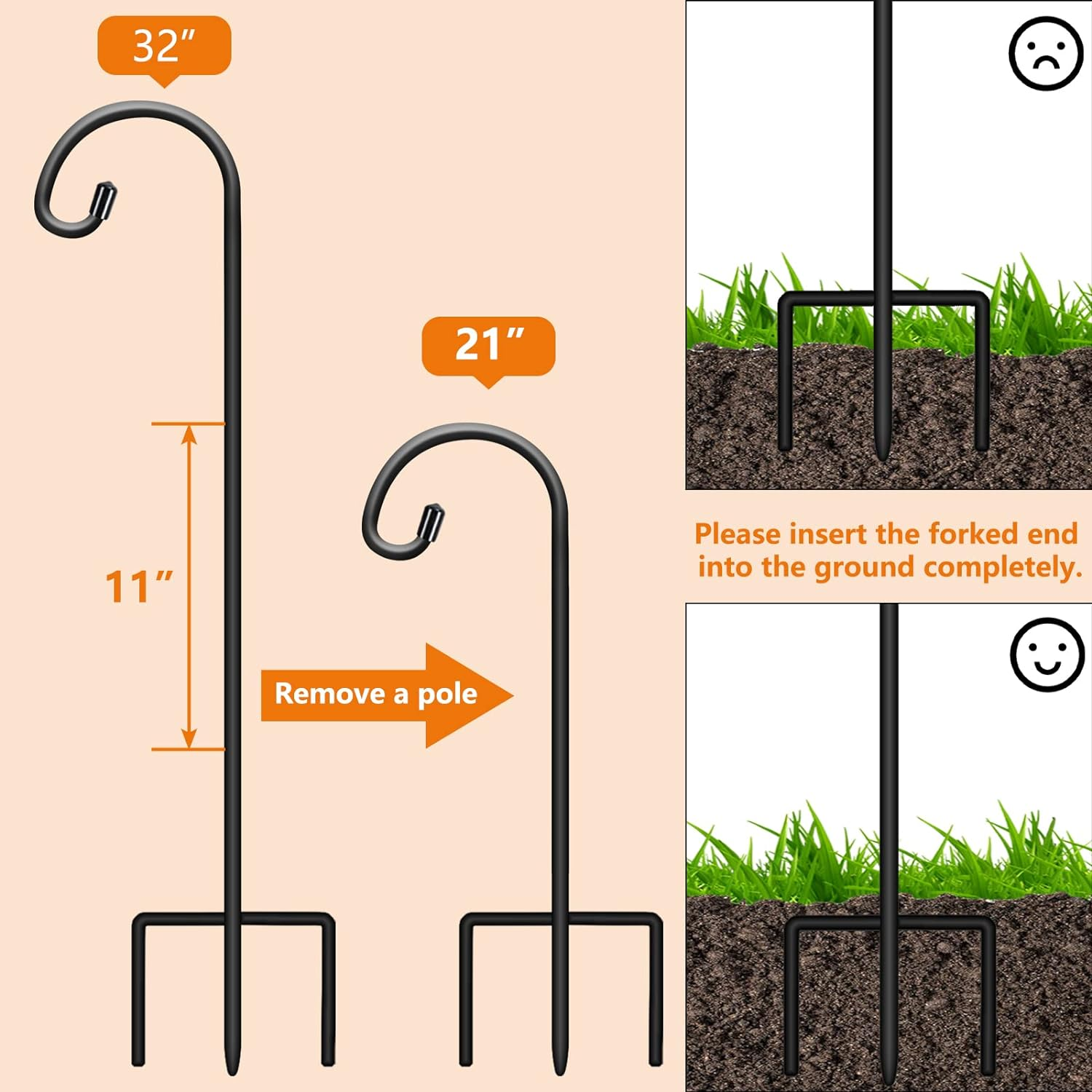 Gtongoko 8 Pack Shepherds Hooks for Outdoor 32 Inch Garden Hooks for Hanging Plants, Lanterns, Bird Feeders, Solar Lights, Mason Jars, Weddings Decor, Adjustable, Matte Black image number 4