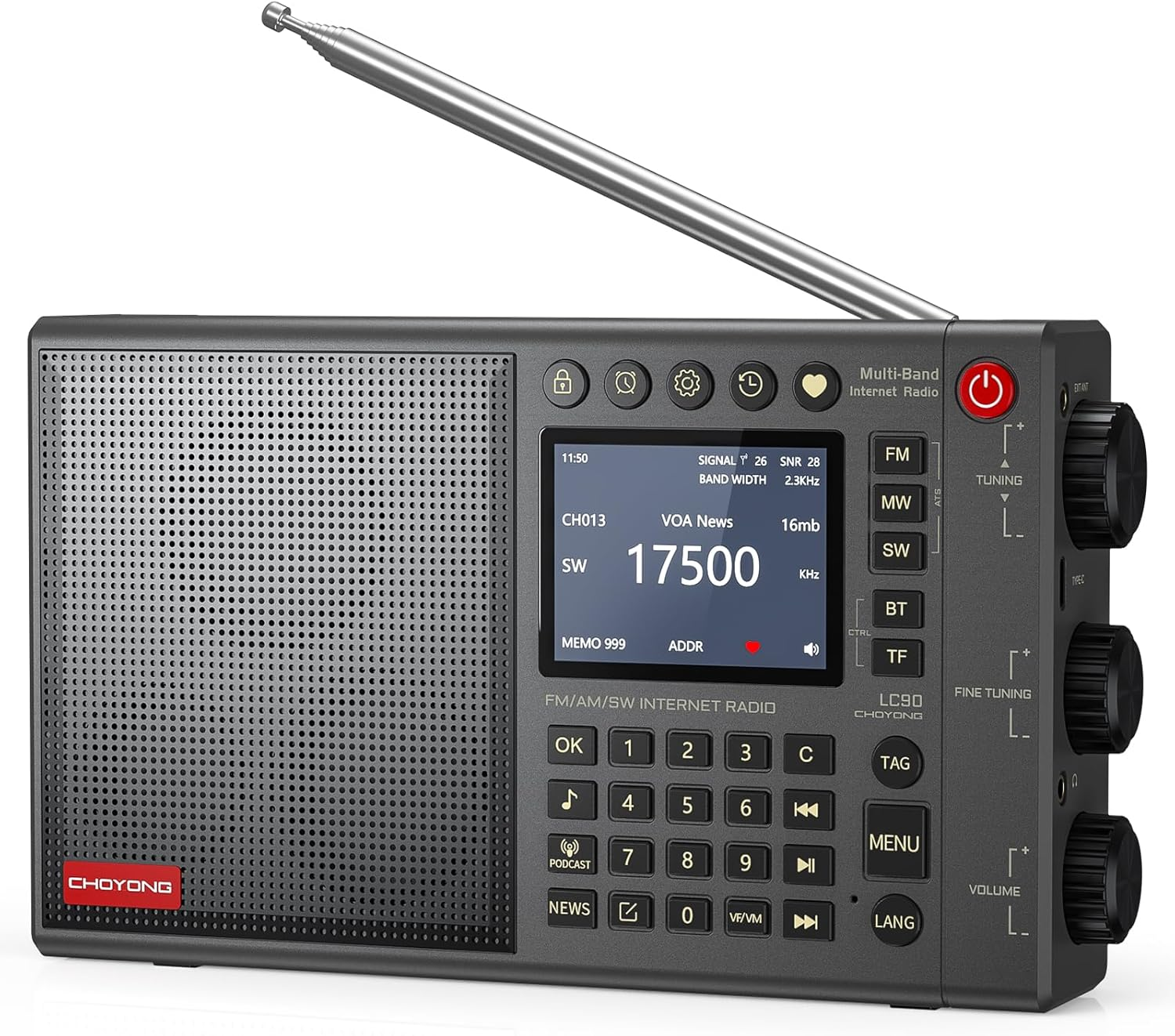 CHOYONG LC90 Wi-Fi/4G Internet Radio, Portable FM/LW/MW/SW Radio with Rechargeable 5000Mah Battery, 40K Radio Stations, BT Speaker, Alarm Clock, 15W Stereo Speakers, Support TF Card image number 6