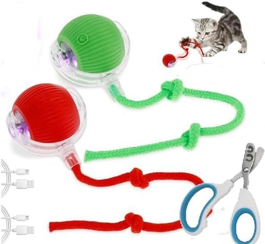 2Pack Cat Ball Kitten Toys for Indoor Interactive Kitty Ball Toy Speedy Tail Rolling(Red Green) and Dog & Cat Nail Clippers with 2Mm & 4Mm Cutting Holes