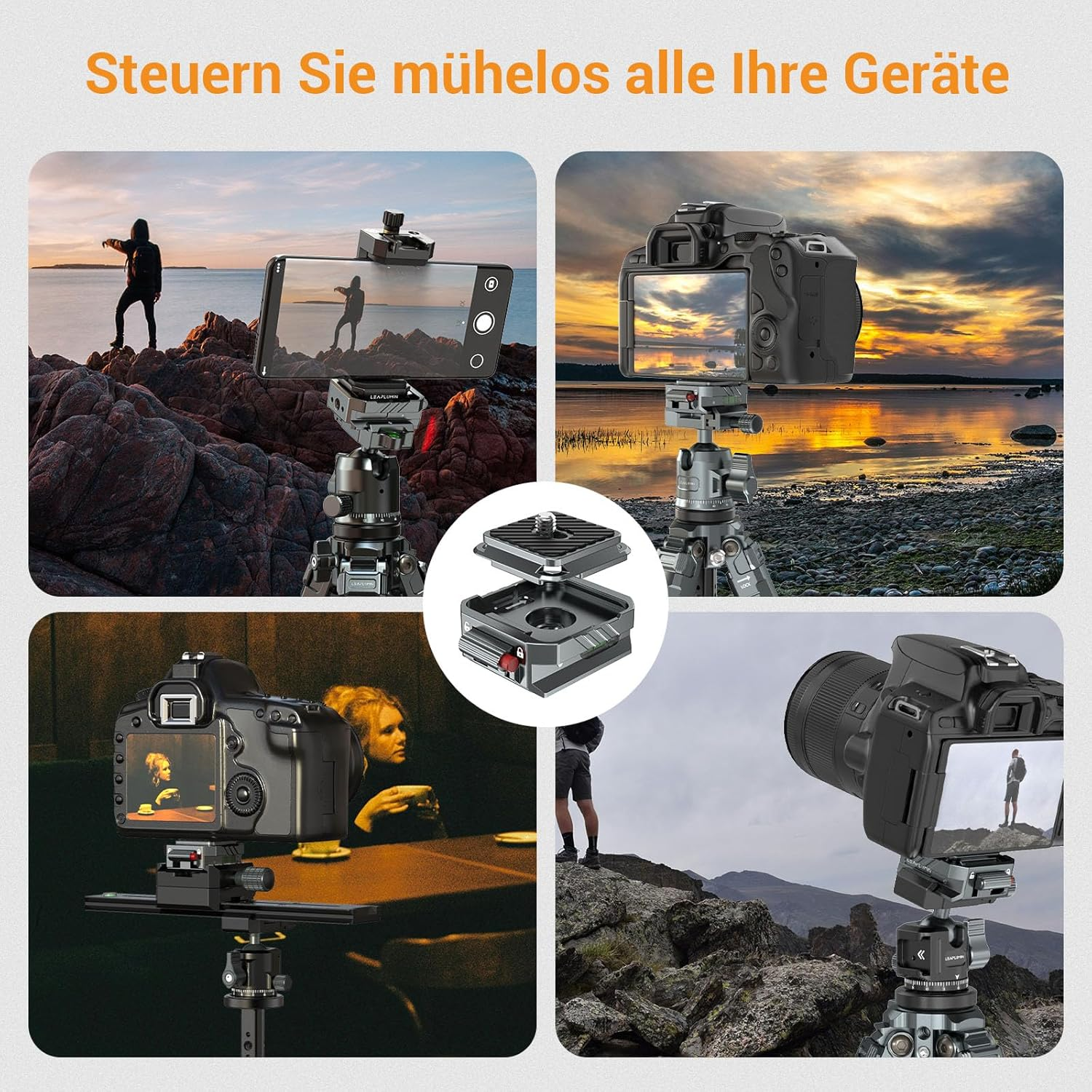 Leaplumin Camera Quick Release Plate Kit with Double Secured Safety Lock Aluminum Quick Release Plate Arca QR Clamp with Quick Switch Auto Lock Design image number 2