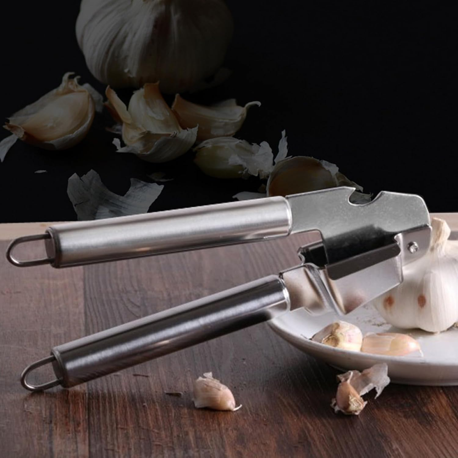 Manual Garlic Press, Stainless Steel Erosion Proof Curved Garlic Mincer, Easy to Squeeze and Wash, Kitchen Tool with Ergonomic Handle for Home, Any Kitchen Without image number 5