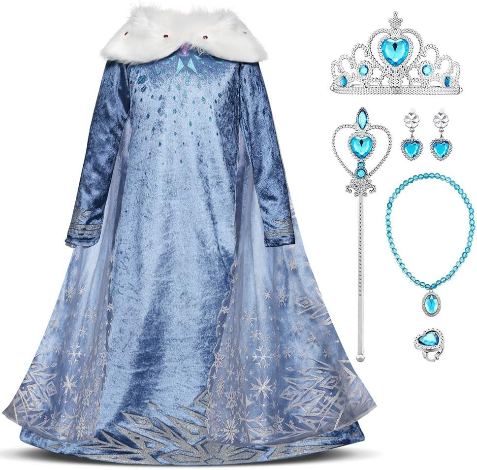 FYMNSI Girls Elsa Anna Costume Dress Party Outfit Fancy Dress up Snow Queen Princess Halloween Carnival Cosplay Dress for 2-8 Years image number 5