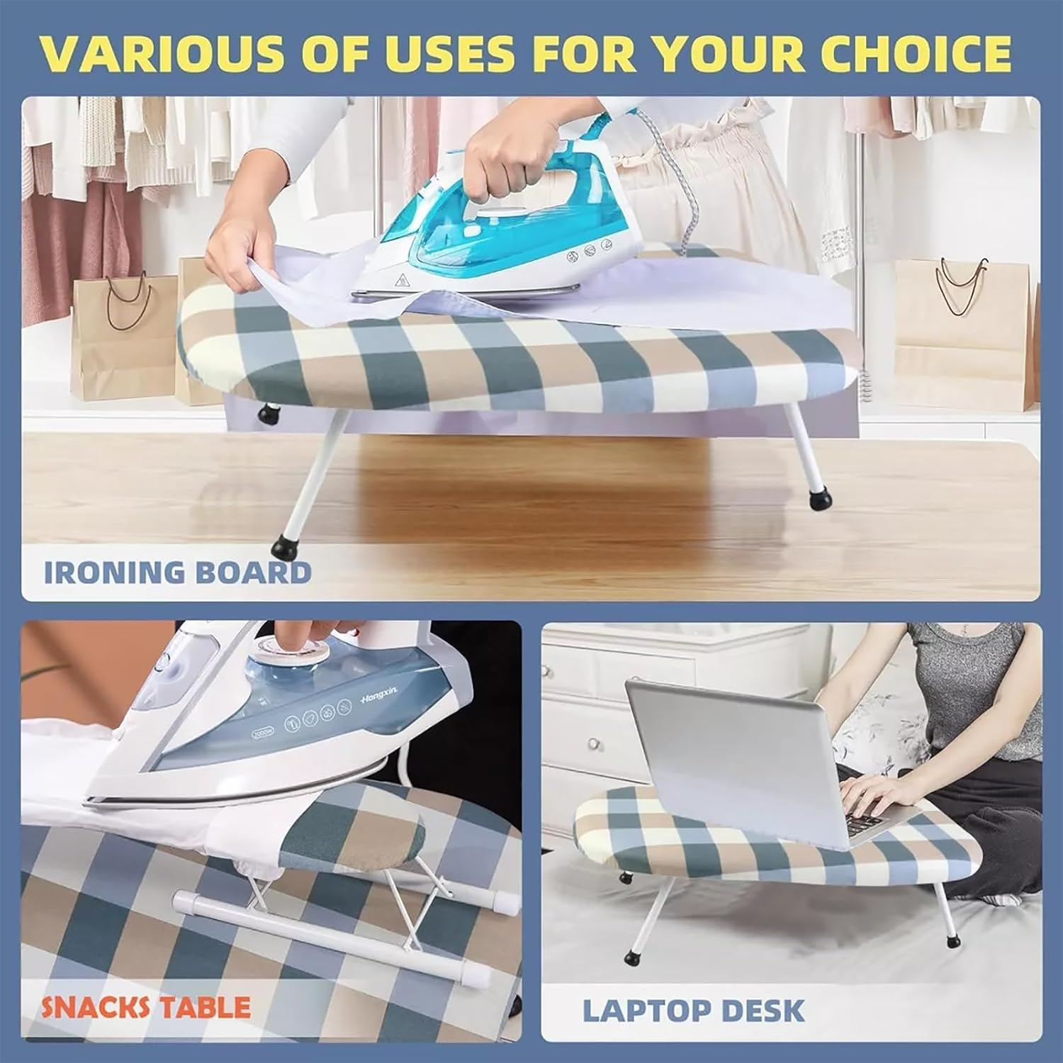 GOTILING Foldable Ironing Board - 60X37X17Cm Compact Steel Frame with Removable Cover, Sleeve Board and Wall Hook for Laundry and Travel image number 6
