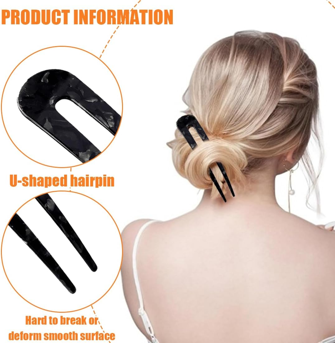 BIRLOZA Pack of 2 U-Shaped French Hair Fork Retro Hair Sticks Chinese Retro Hair Sticks Prong Hairpin Bun Hair Sticks Handmade Hair Clips for Women Girls image number 1