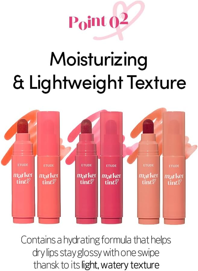 ETUDE Dear Darling Marker Tint #4 Mlik Strawberry (5G) | Hydrating & Long Lasting Lip Stain | High Pigmented Lip Maker with Easy Drawing Tip | Korean Lip Tint, Korean Makeup, Kbeauty