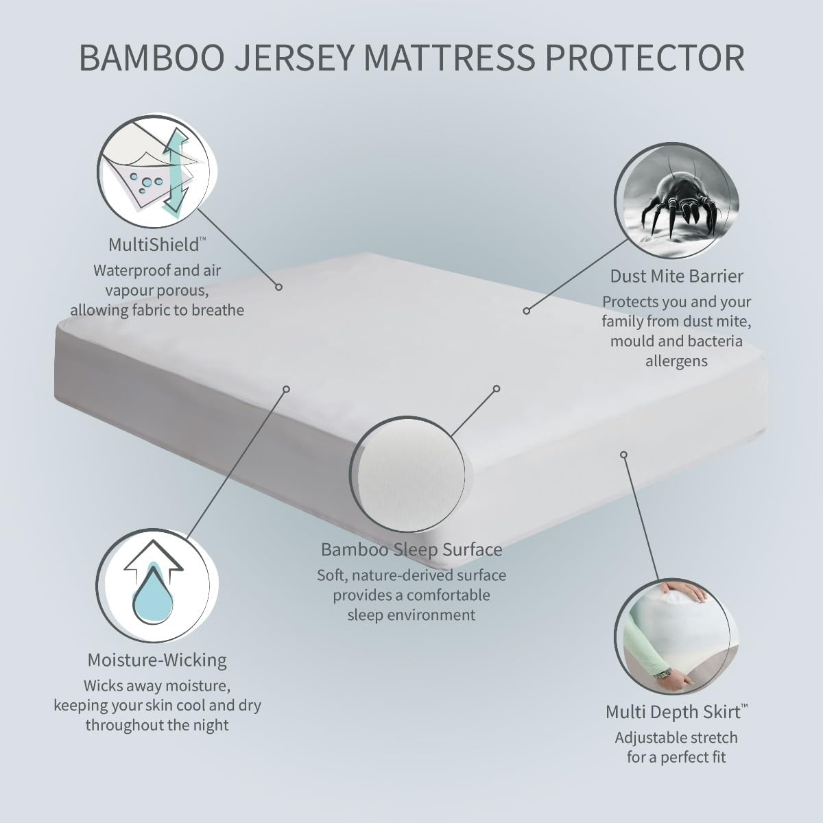 Opossum by Protect-A-Bed Bamboo Jersey Waterproof Fitted Mattress Protector, King Bed Size