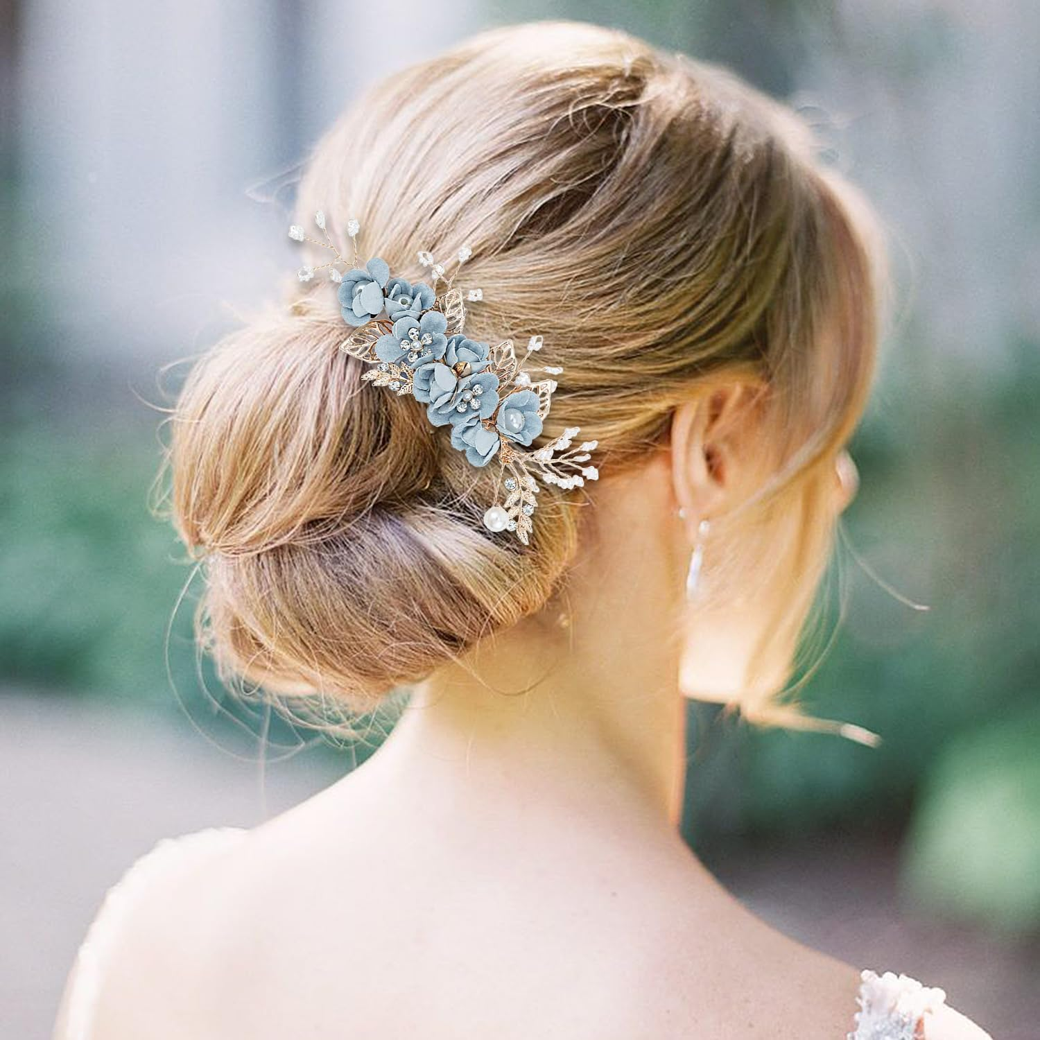 1 Blue Hair Comb, 2 Blue Hair Pins, Wedding Party Headpiece, Prom Accessories, Photo Decoration Props image number 3