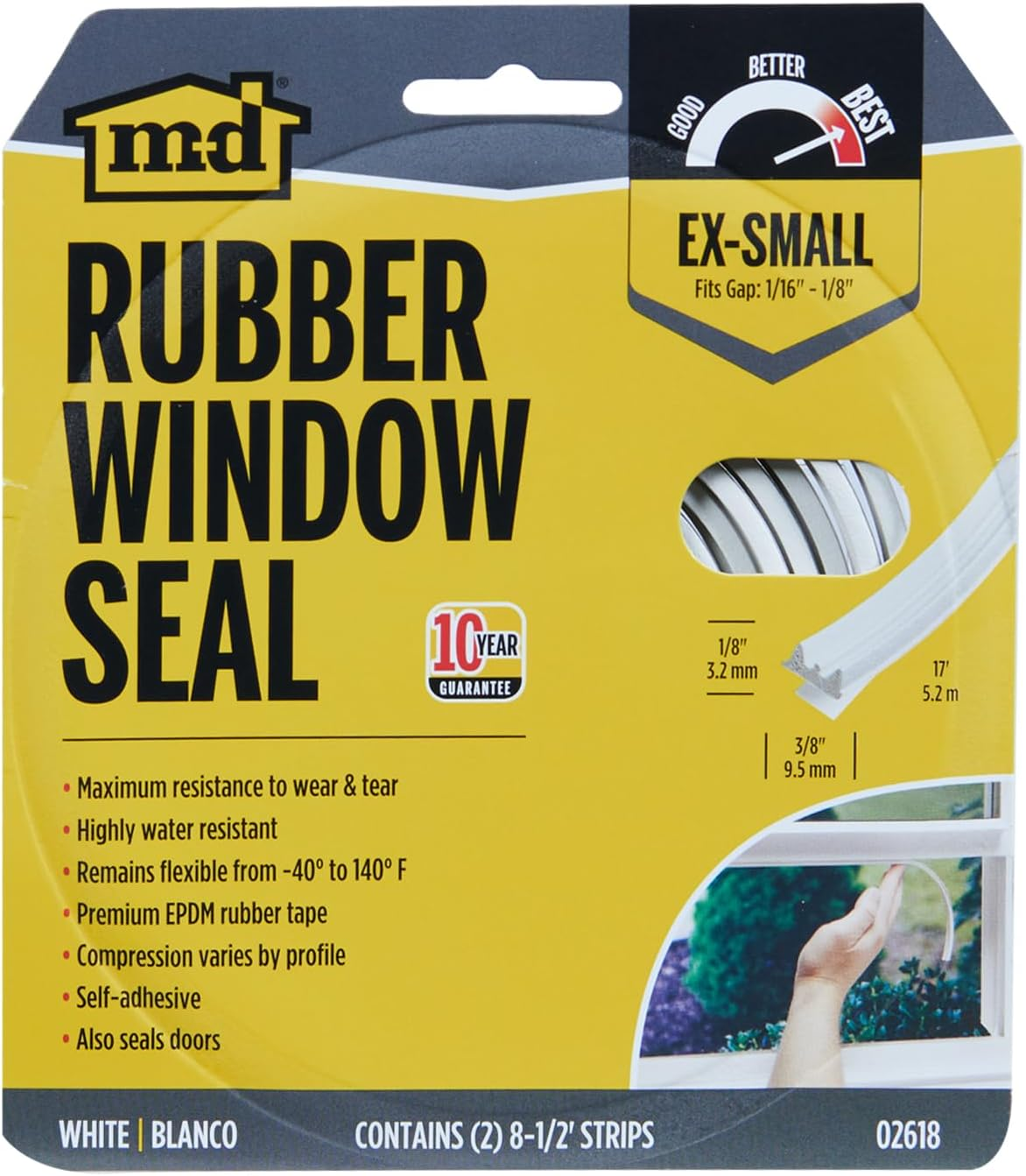 All Weather EPDM Rubber Weatherseal for Gaps 1/16-Inch to 1/8-Inch, White - MD Building Products 02618