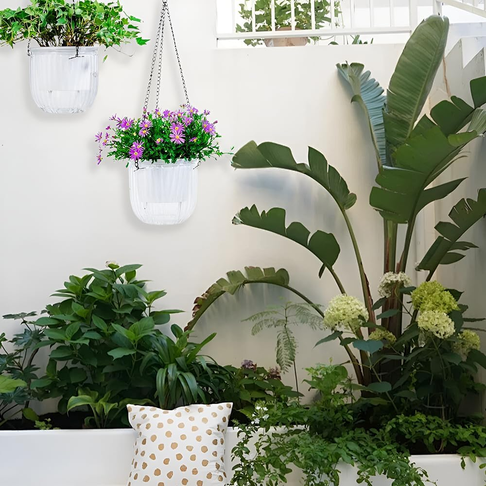 Flower Pots, Plant Self Watering Hanging Planters, 2 Pack Hanging Basket for Indoor Outdoor Plants, Home Garden, Porch, Balcony, and Patio Decor, 16.5 Cm, Emerald (Transparent) image number 3