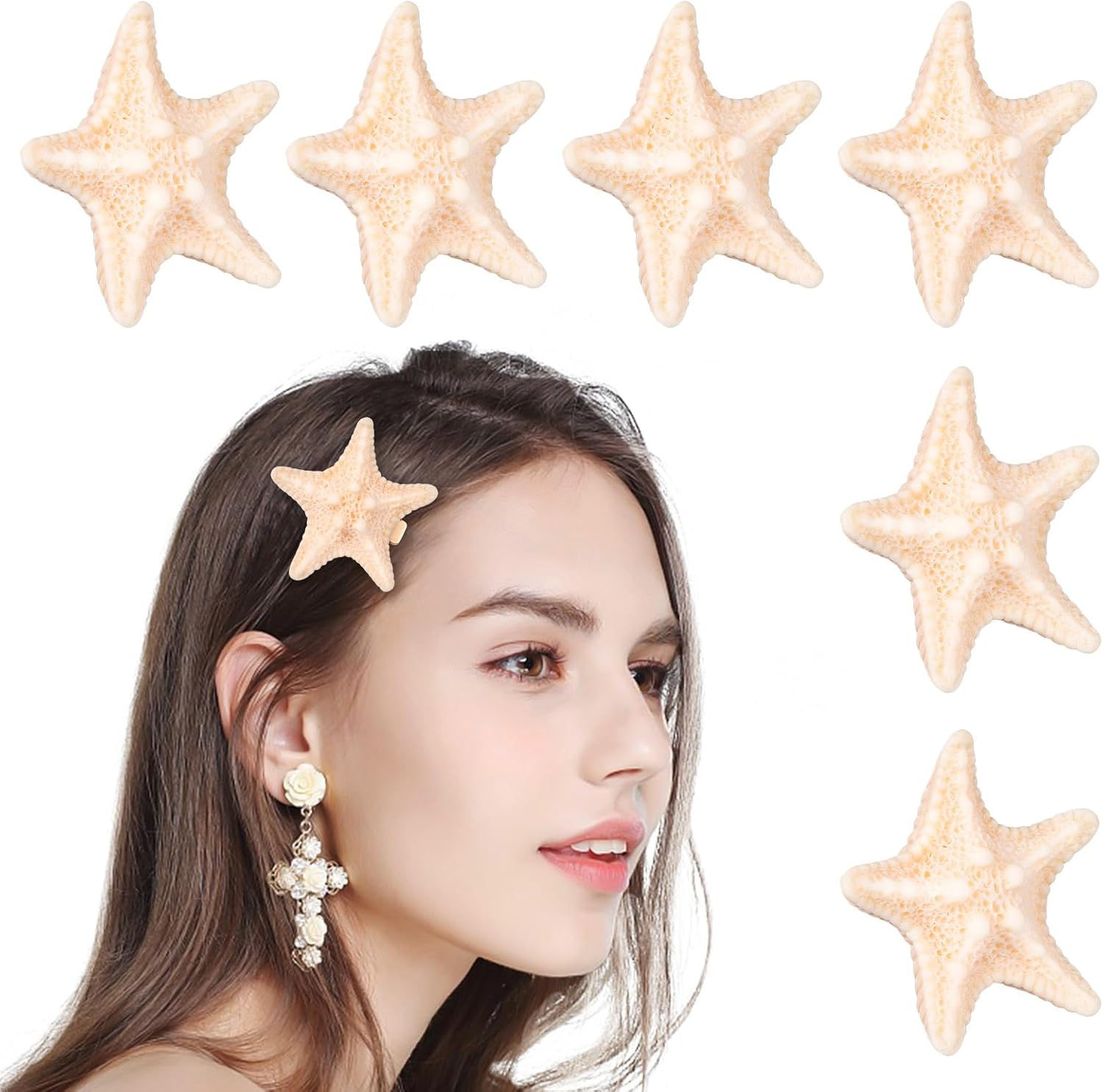 Beaupretty Pack of 6 Starfish Hair Clips - Theme Hair Clips Mermaid Hair Clips Starfish Hair Clips Mermaid Hair Accessories for Women and Girls image number 6