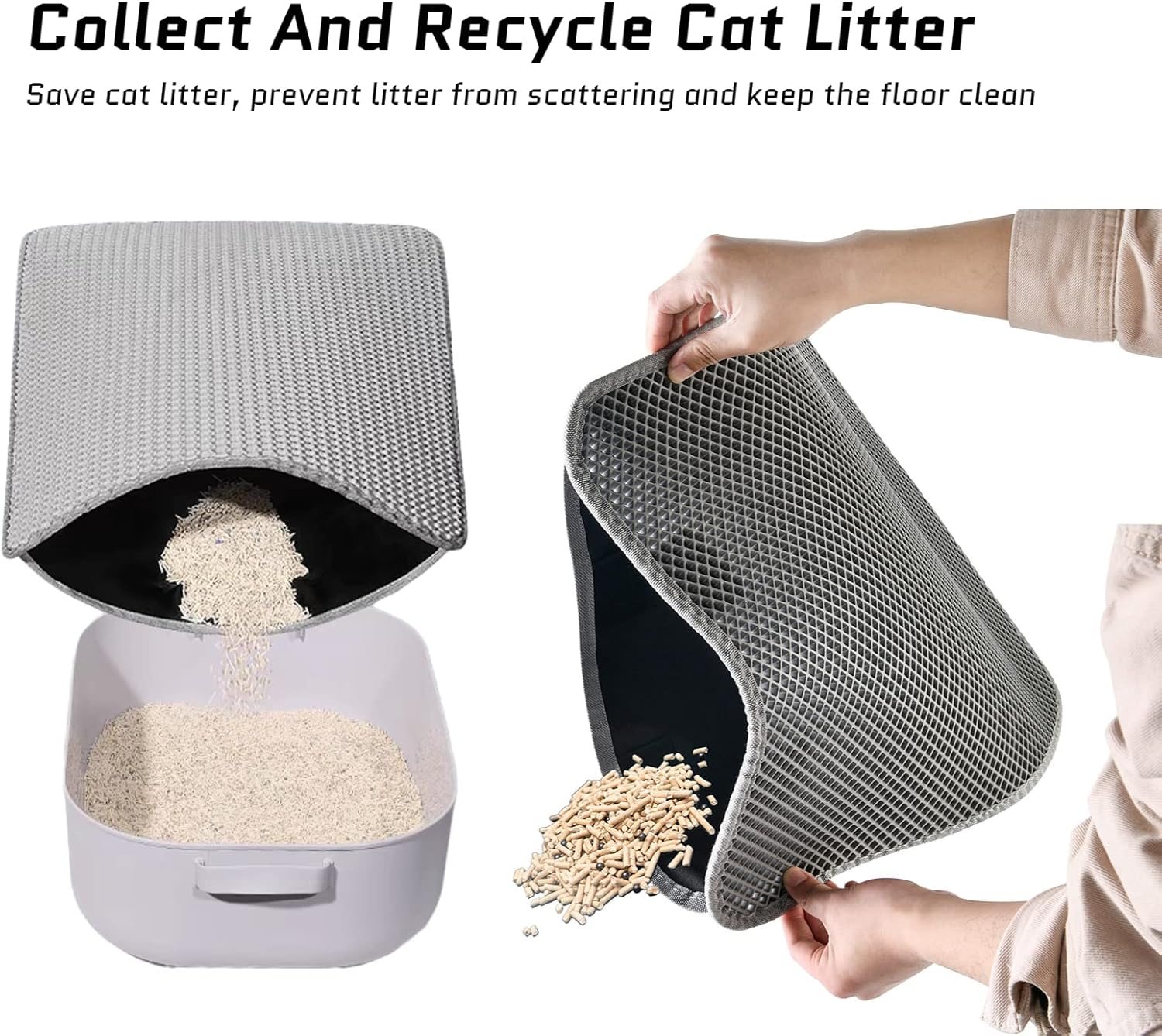 Cuifati Cat Litter Mat, Double Layer Prevent Slip Waterproof EVA Litter Box Mat, Litter Trapping Mat, Easy Clean Litter Scatter Control Urine Proof Mat (Grey)