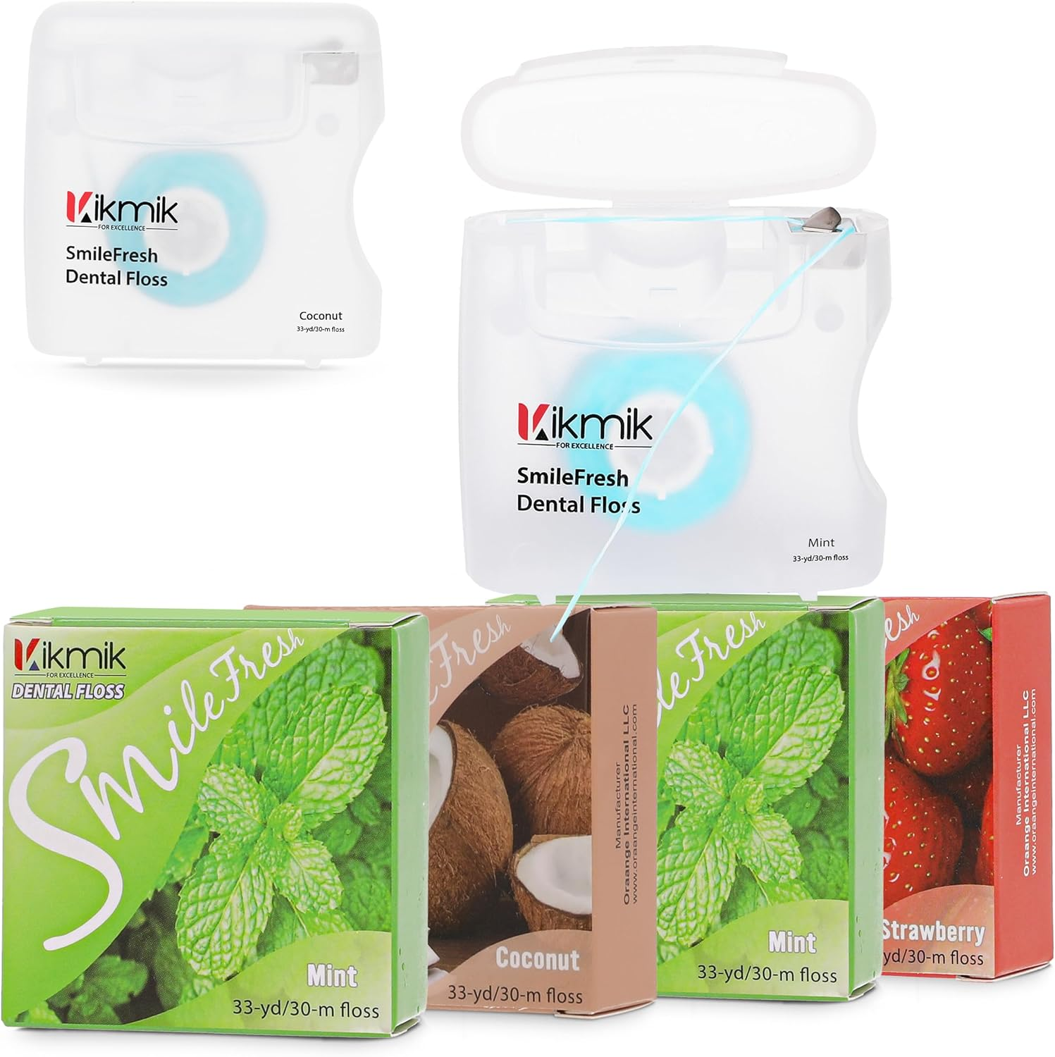 4-Pack Kikmik Woven Dental Floss - Mint, Strawberry & Coconut Floss - Shred Resistant, Extra Wide Woven Floss Dental, Gentle on Gums, Effective Plaque Removal, 33 Yards Each image number 6