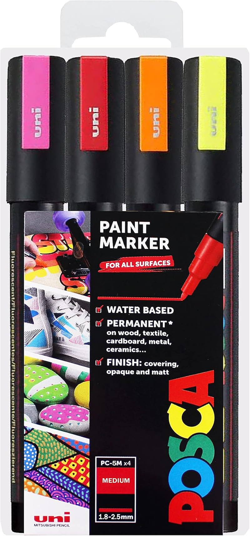 POSCA Colouring - PC-5M Fluorescent Paint Marker - Set of 4 - in Wallet image number 5