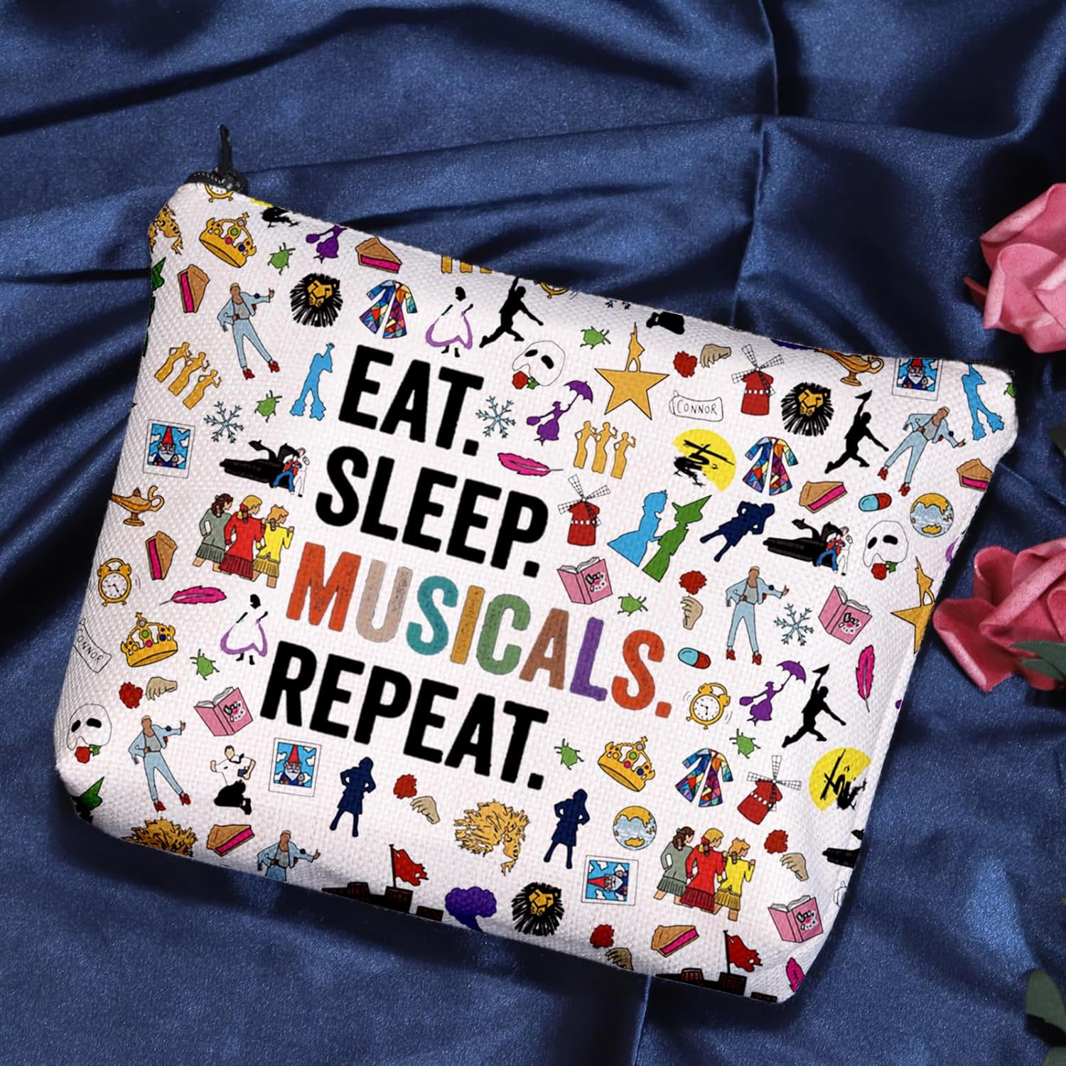 POFULL Musical Acting Gift Musical Theatre Gift Eat Sleep Musicals Cosmetic Bag, Eat Sleep Musicals Cosmetic Bag image number 3