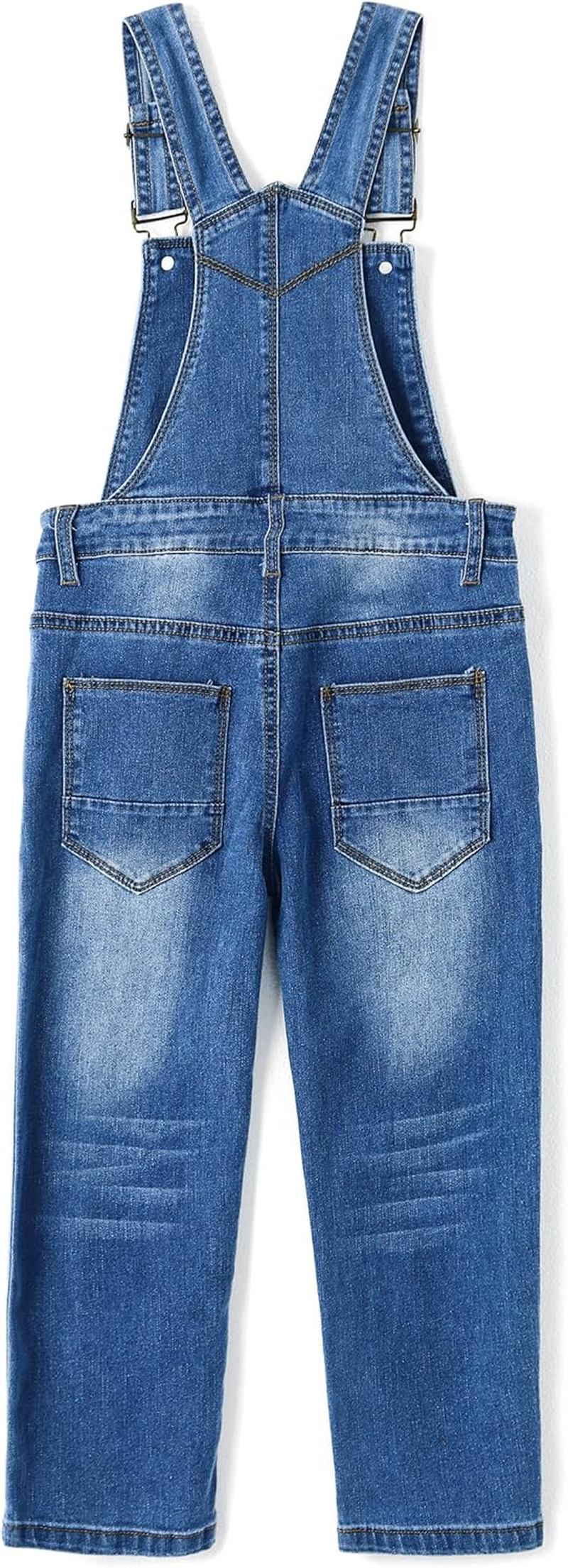 KIDSCOOL SPACE Girls Denim Overalls, Bibs Washed Stretchy Jeans Jumpsuit