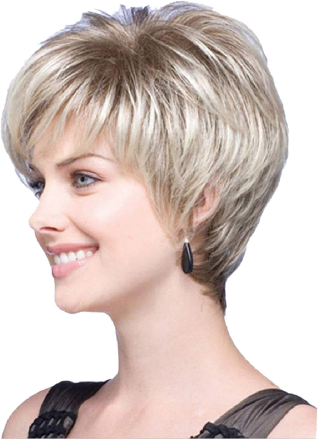 AUBWIG Brown Mixed Light Blonde Pixie Cut Short Wigs for Women Short Stylish Fluffy Tiered Wig with Fringe Short Bob Synthetic Wigs (Brown Mixed Light Blonde) image number 6