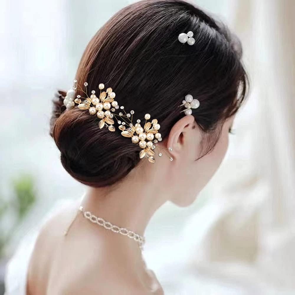 La Jolie Jasmin 4 Pcs Hair Pins, Floral Hair Clip Bridal Accessories for Women and Girls - Pearl Wedding Flower Hair Accessories for Women