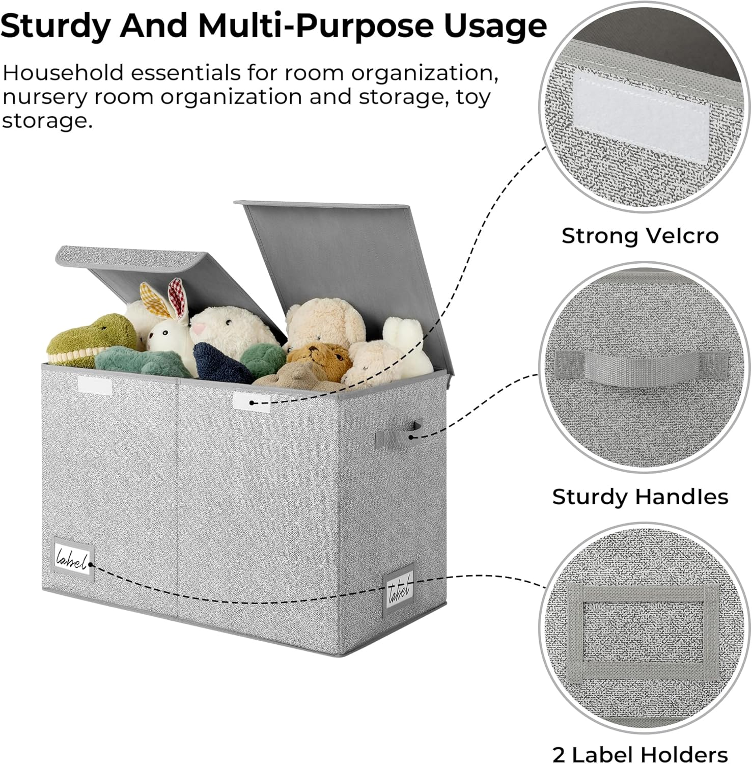 GRANNY SAYS Toy Storage Box, Pack of 1 Large Storage Box, Grey Storage Box, Kids' Toy Chests & Boxes, Foldable Storage Box with Lid, Toy Box Storage for Girls Boys to Organise Bedroom Nursery Playroom image number 4