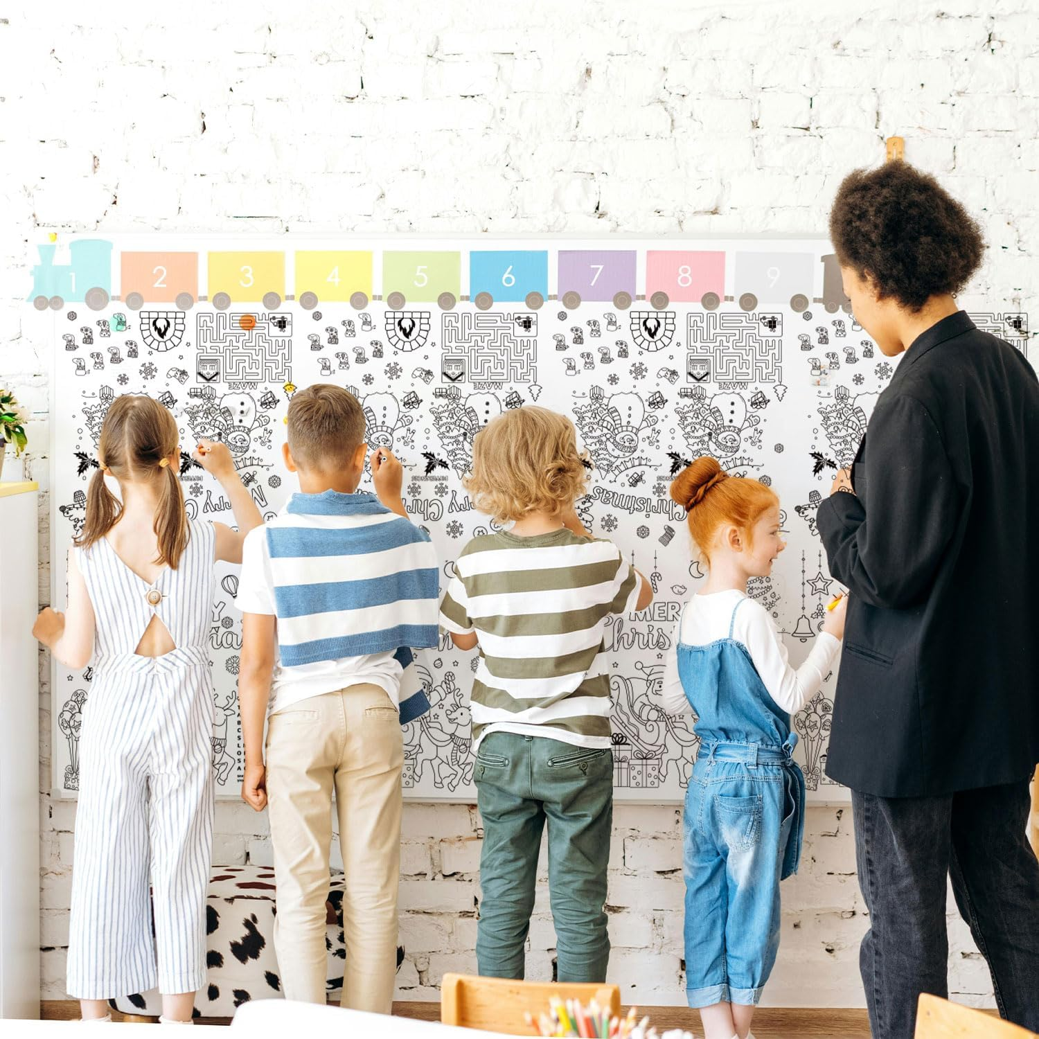 2Pcs Christmas Coloring Tablecloth, 53.9X107.9 Inch Christmas Paper Tablecloth Christmas Table Decor Coloring Poster for Kids Home Classroom Activities Party Favors image number 5