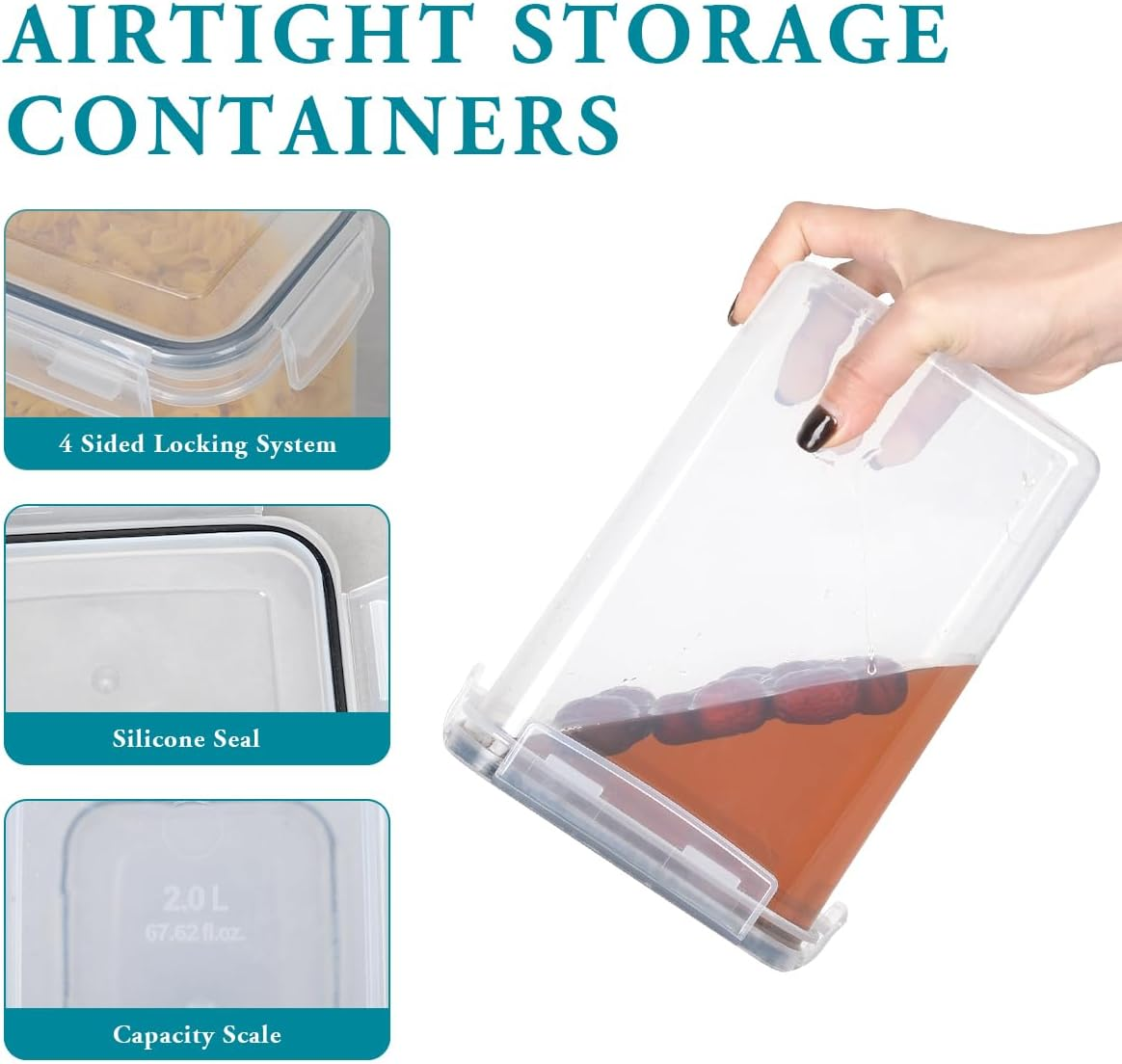 16Pack Airtight Food Storage Containers Set with Lids - Kitchen Pantry Storage Organiser with Labels & Marker, Bpa-Free Plastic Leak-Proof Canisters for Cereal, Dry Food, Flour and Sugar