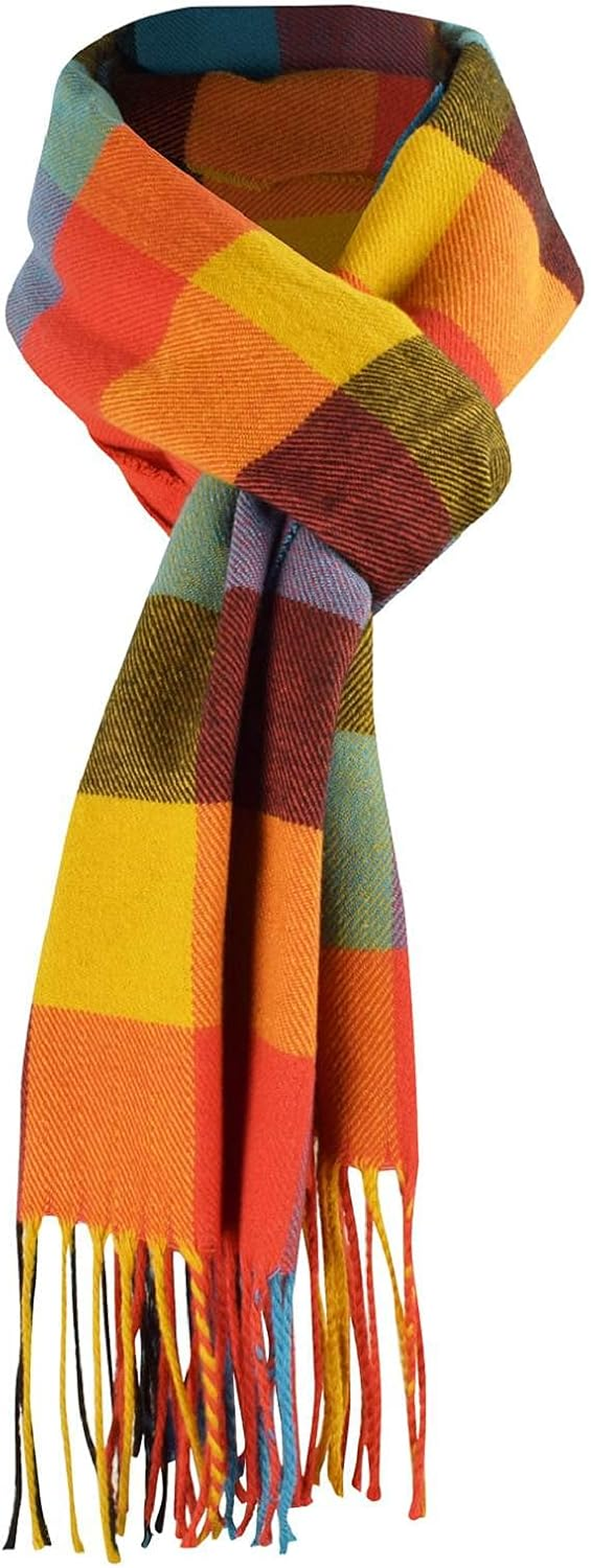 Heekpek Mens Scarves Winter Soft Warm Tassel Scarf for Women Men Cashmere Feel Stripe Plaid Tartan Scarf image number 4