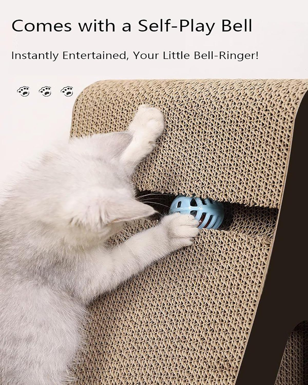 Triangle Cat Scratcher Lounge with Interactive Ball, Reversible Scratching Pad & Resting Bed for Indoor Cats, 38Cm Large Corrugated Cardboard Toy image number 5