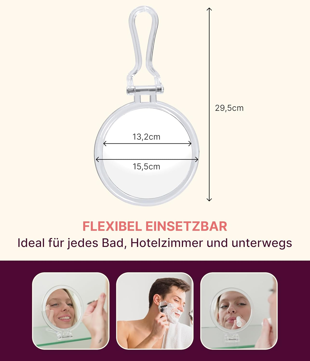 Fantasia Travel Mirror Acrylic Foldable: Double-Sided Makeup Mirror with 10X Magnification, Cosmetic Mirror with Handle, Make up Mirror Small with Gift Case Made of Velvet - Compact Mirror Clear - 16 Cm image number 2