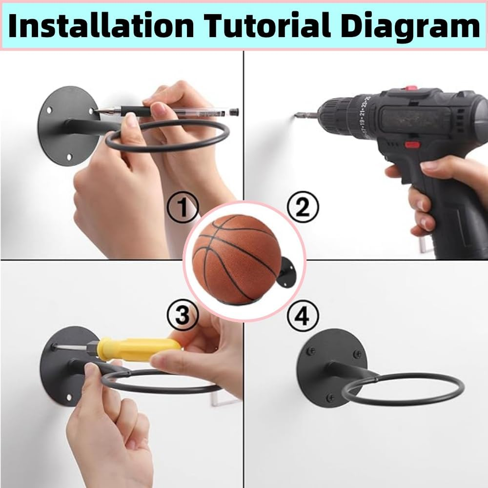 DACUAN 2PCS Basketball Holder Wall Mount - Sports Ball & Football Display Rack with Storage, Perfect Sports Room Decor and Boys Room Accessories for Sport Fans. image number 4