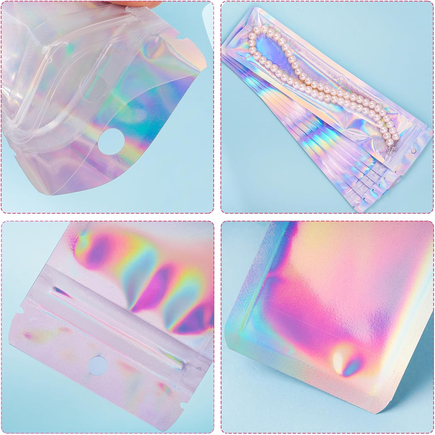 100 Pcs Pen Packaging Bags for Small Business Resealable Foil Pouch Bag for Pens Holographic Packaging Pouch Bag Ziplock Smell Proof Storage Bags (2.4X9 Inch) image number 2