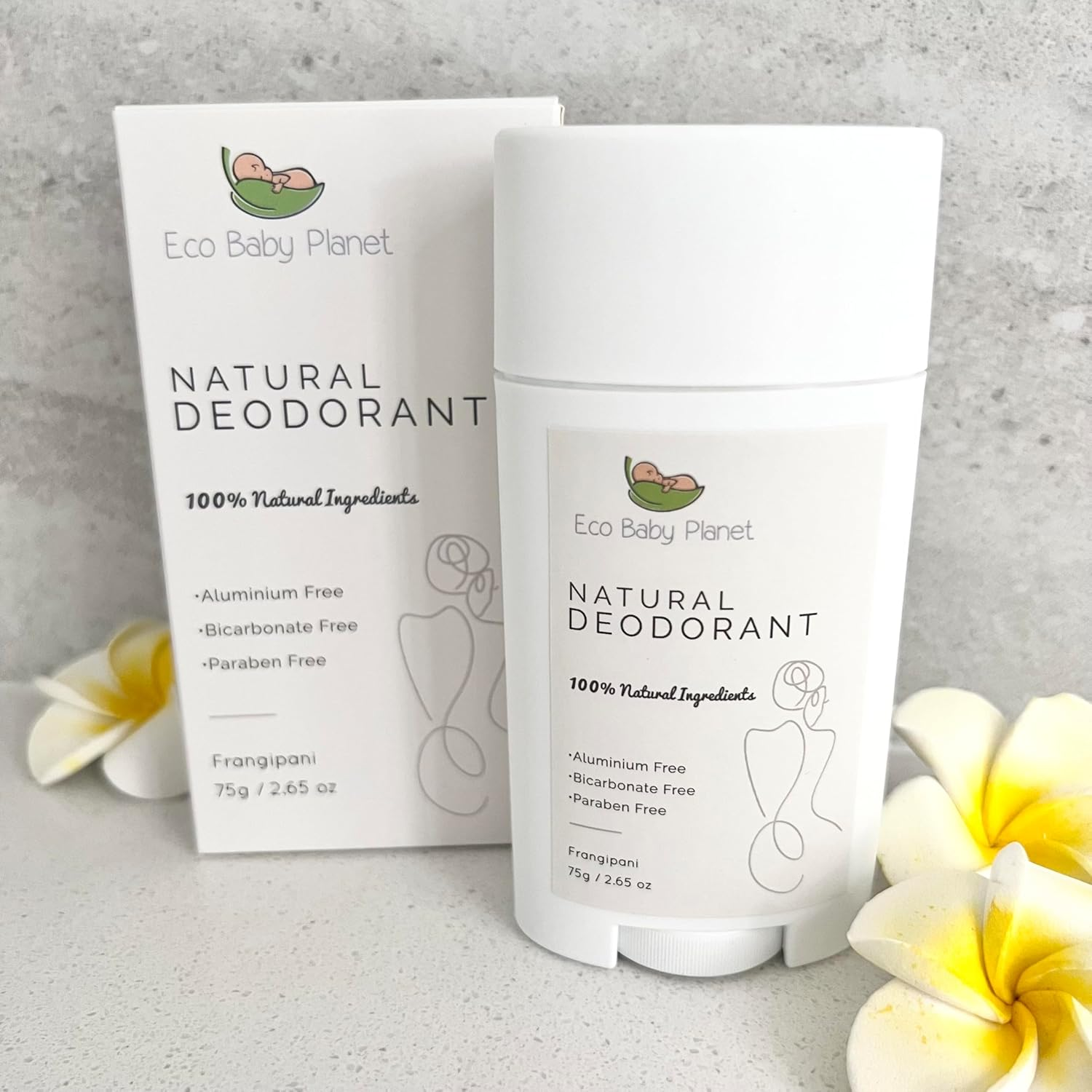 Eco Baby Planet Organic Natural Deodorant - Safe during Pregnancy, Breastfeeding and Beyond- Aluminium and Bicarbonate Free - Frangipani Scent