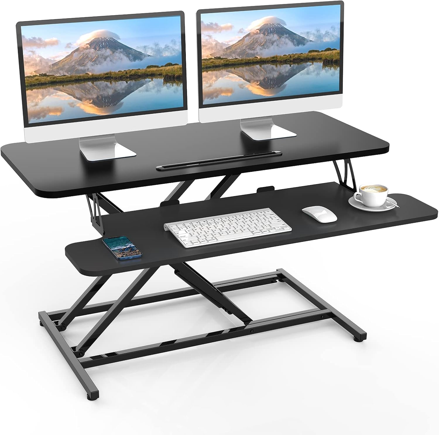 ERGOMAKER Standing Desk Converter, 32"/80Cm Wide Height Adjustable Quick Sit Stand Computer Desk Converter for Home Office Workstation (Black Frame + Black Desktop)