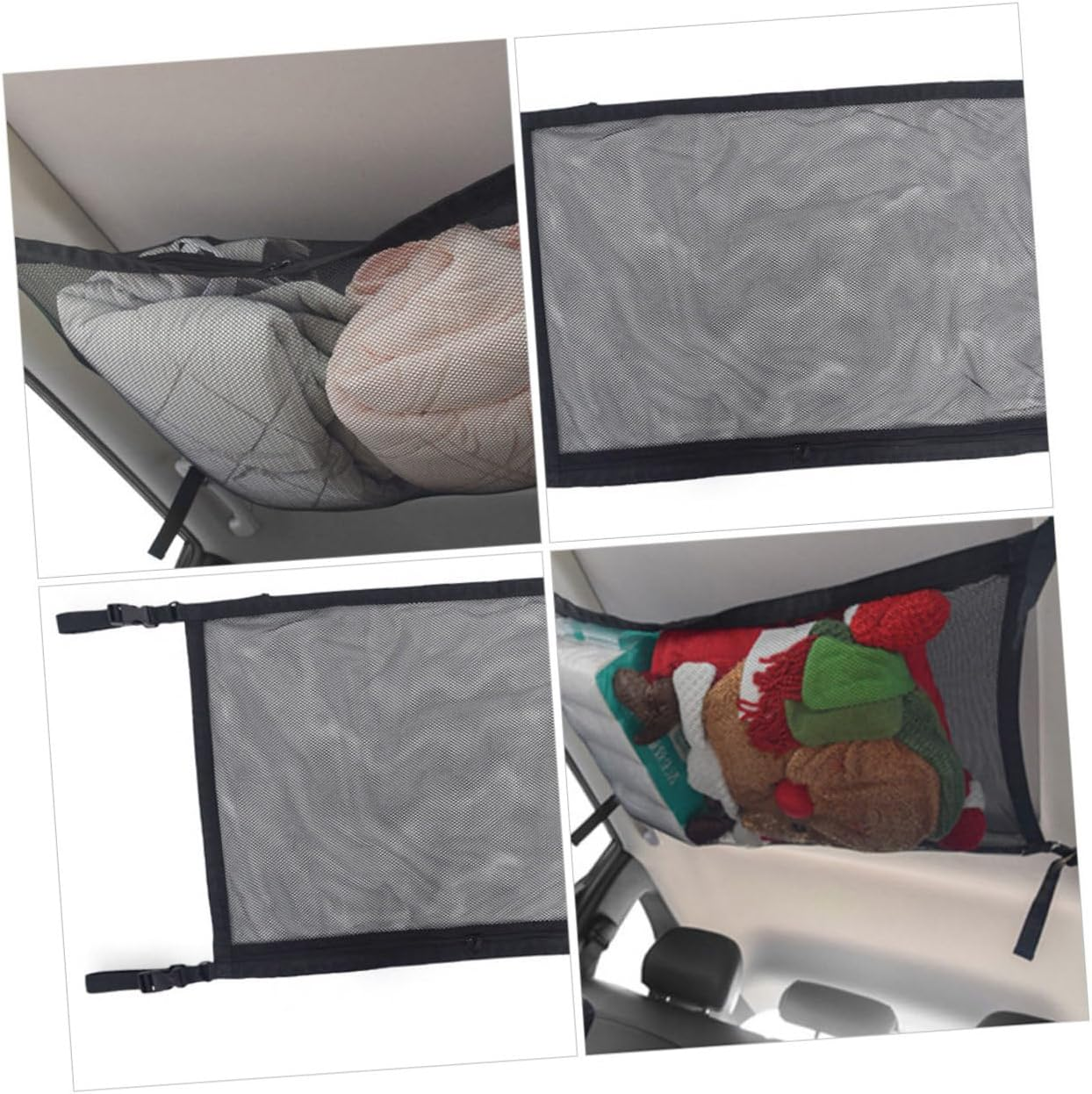 Car Ceiling Storage Net with Zipper Adjustable Breathable Polyester Mesh Roof Organizer Bag for Car Interior Auto Hanging Pouch Space-Saving Black image number 4
