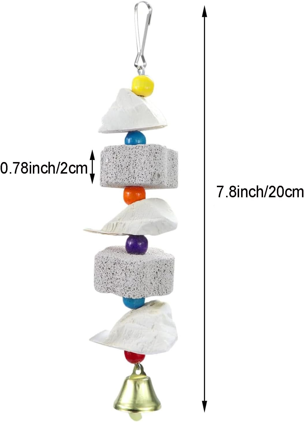 2Pcs Bird Beak Trim Cuttlebone Calcium Stone Lava Block Chew Toy Grinding Teeth Natural Minerals with Bell for Parakeet Conure Lovebird Cockatiel Finch Canary Hamster Chinchilla Rabbit image number 4