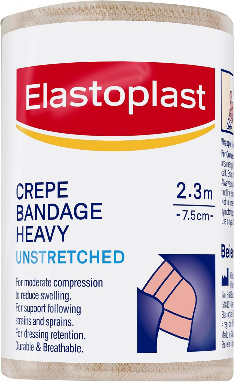 Elastoplast Crepe Bandage Heavy Weight - Unstretched 7.5Cm X 2.3M (1 Roll) | Moderate Compression | Supports Strains & Sprains | Helps Reduce Swelling | Ideal for Ankle, Wrist, Hand & Elbow Strapping image number 5
