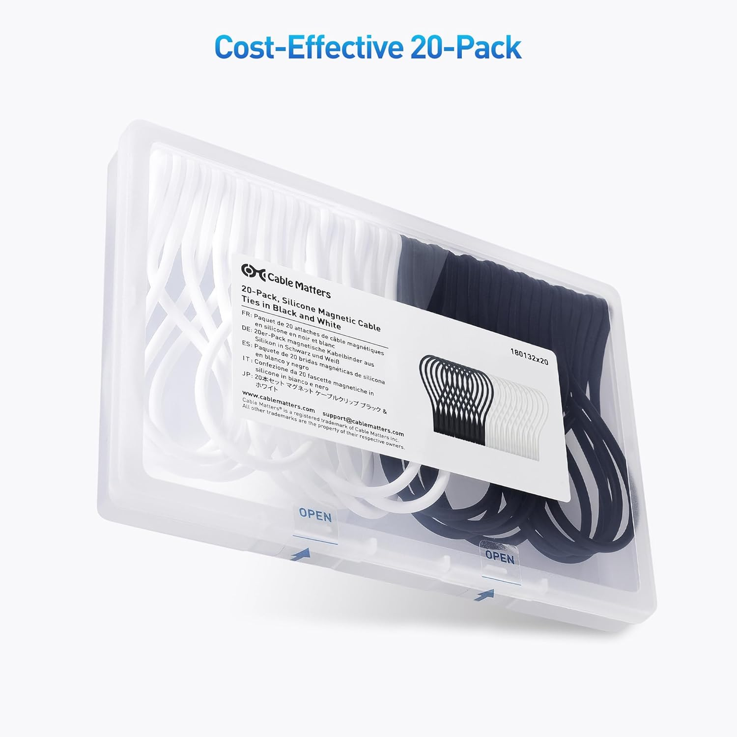 Cable Matters 20-Pack Silicone Magnetic Cable Ties (Magnetic Cord Ties, Magnetic Zip Ties/Cord Organizer) in Black and White image number 4