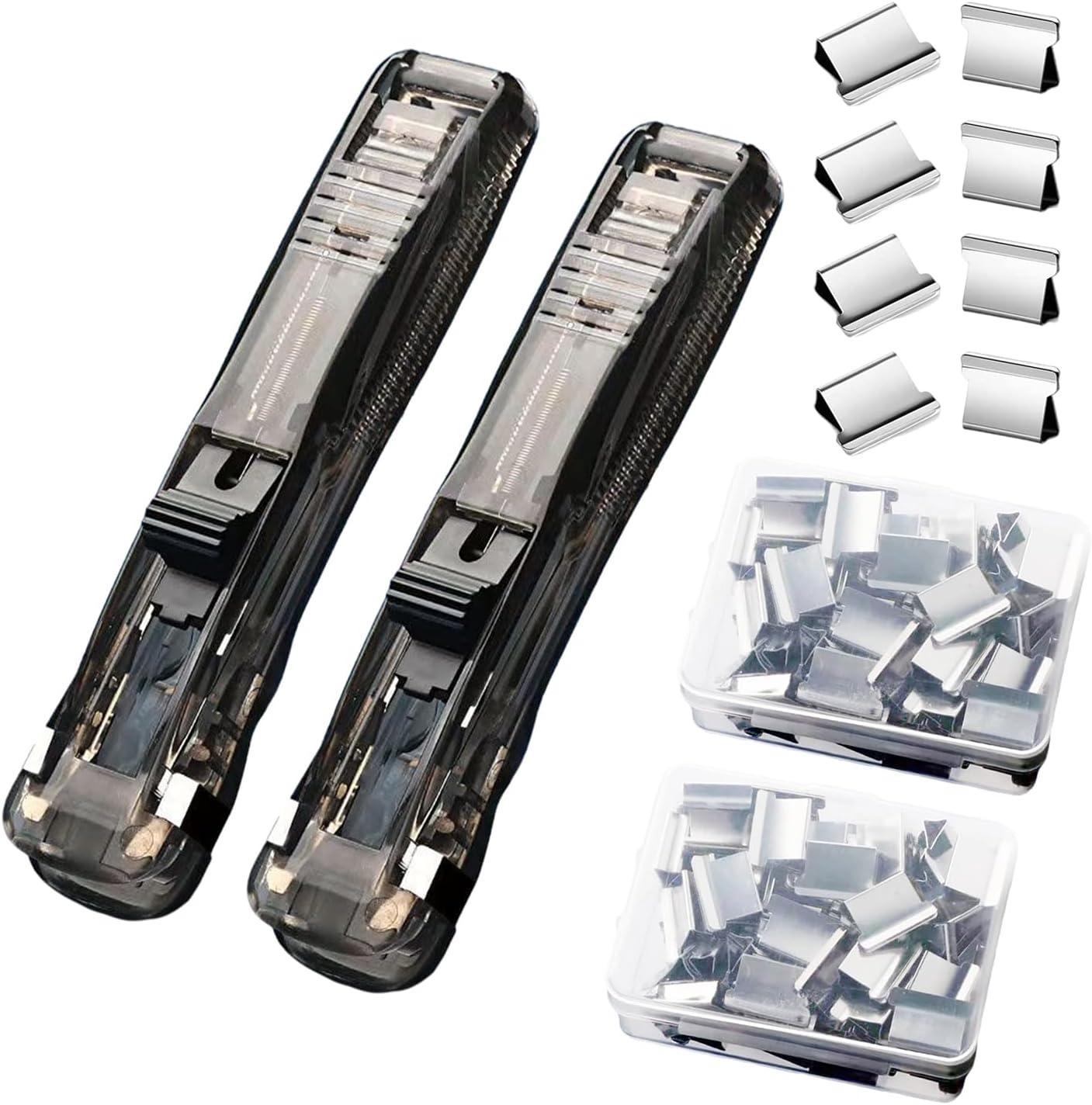DSBGKJI 2 Pcs Handheld Reusable Creative Stapler Push Stapler Clips Paper Clamp Dispenser 40 Sheet Capacity with 100 Stainless Steel Refill Binder Clips for Office Document School Supplies