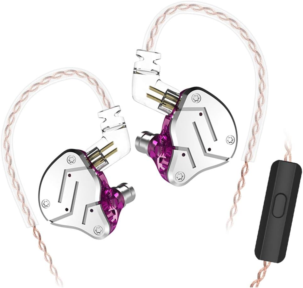 KZ ZSN Hifi in Ear Earphone, KZ Headphone High Resolution Dual Drivers 1BA 1DD in Ear Earbuds with HD Microphone Remote Line Control (Purple, with Mic)