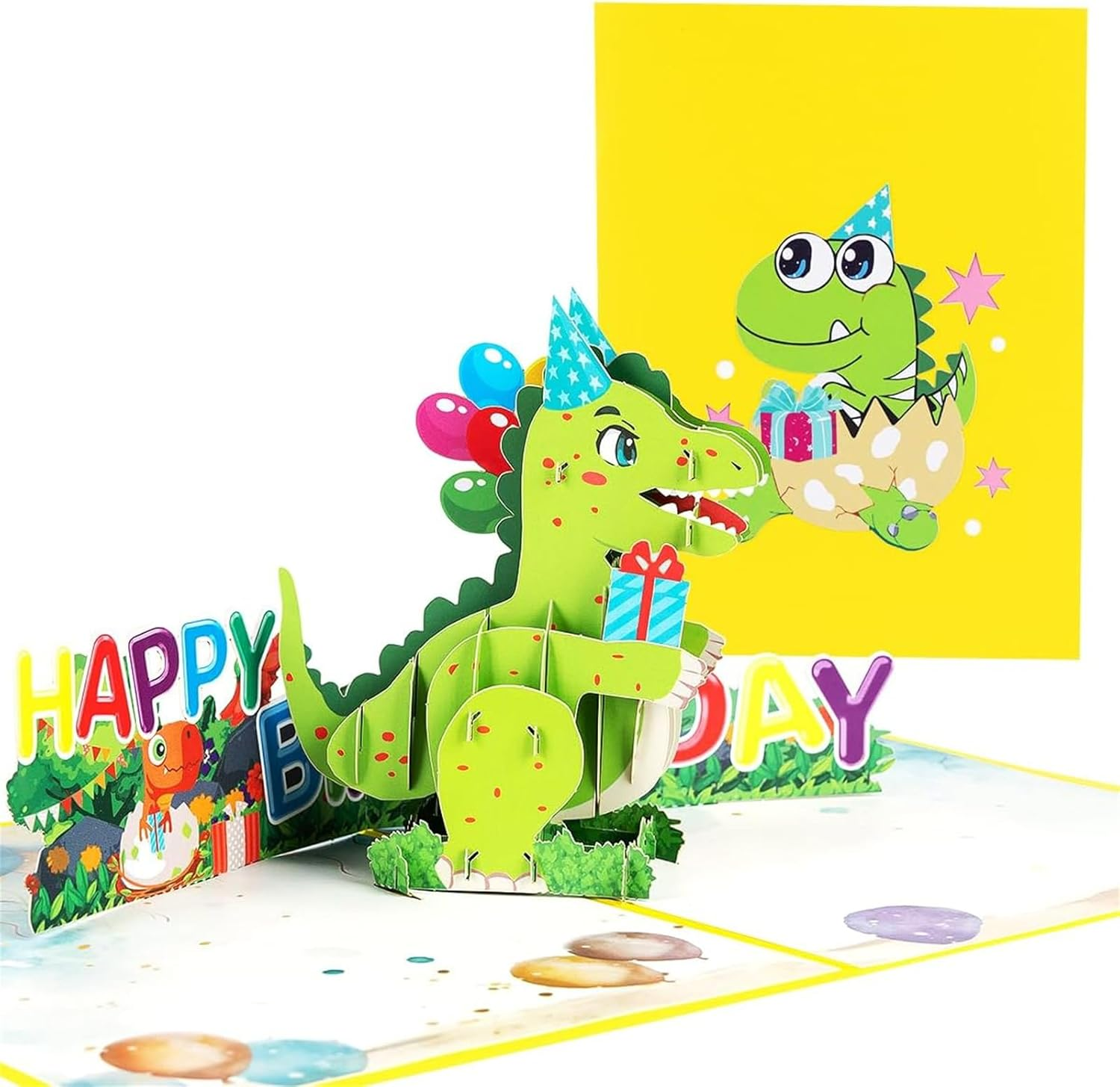 Dinosaur Birthday Pop up Card, Birthday Card with Fun Dinosaur Design, 3D Greeting Card with Envelope, Pop up Birthday Gift Cards for Kids, Boys, Girls image number 3